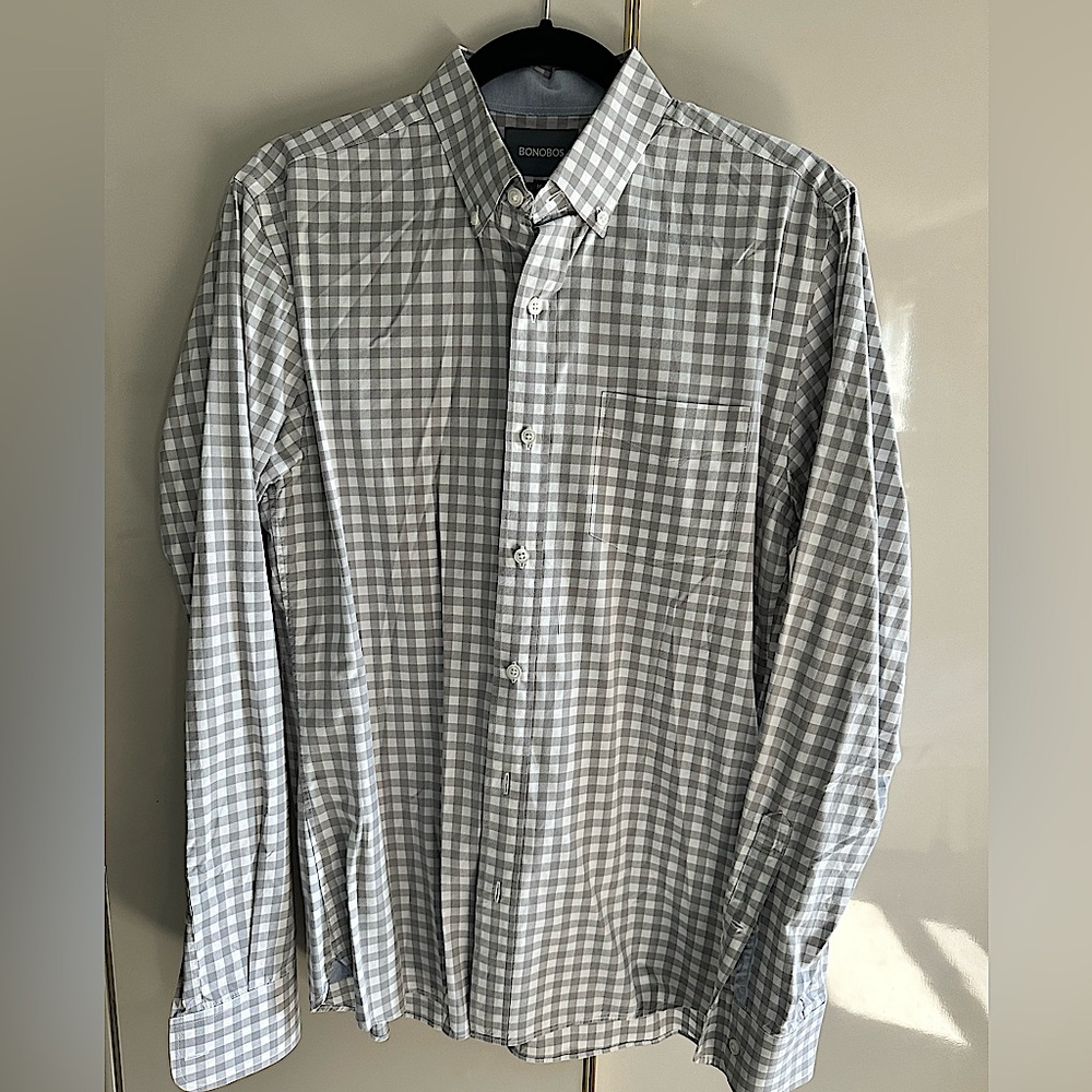 Bonobos Men's Grey/White Gingham Shirt - Medium
